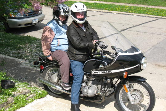 Mesbah on his first motorcycle ride