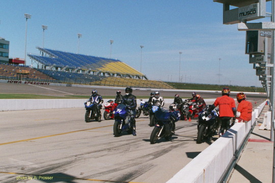 Riders ready to roll, view from inside wall
