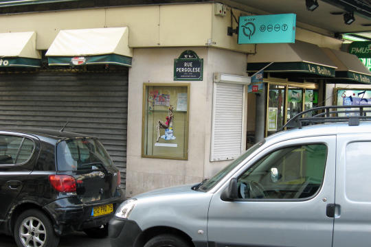 Turn to Rue Pergolese from Champs Elysees in Paris
